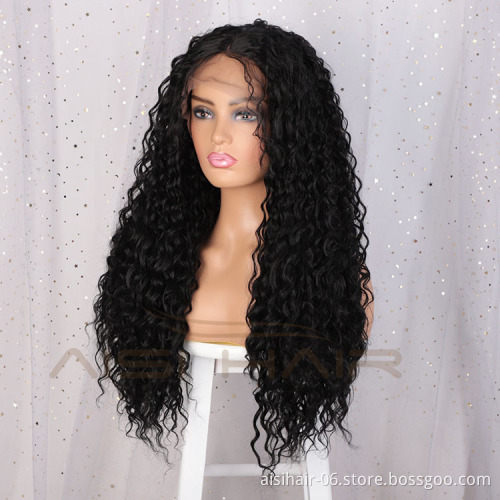 Aisi Hair Afro Curly Long Wavy Natural Black Swiss Lace Wig Afro Kinky Style Synthetic Lace Frontal Hair Wigs For Black Women